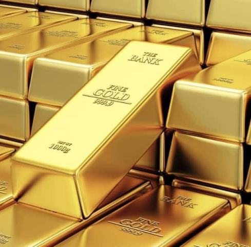 Gold bars with hallmark closeup